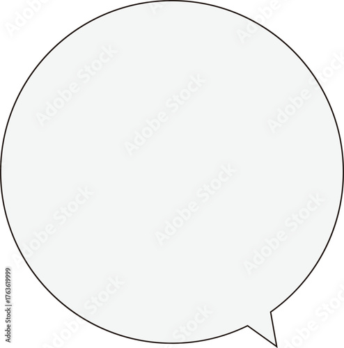 黒い縁の正円のふきだし。テキストスペースは薄いグレー。丸くて使いやすい。フキダシの先端は下にある。