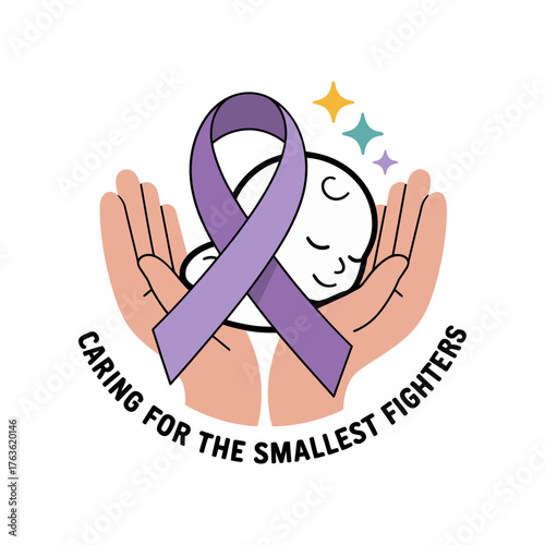 Caring Hands With Baby, Purple Ribbon Awareness, Prematurity Support Logo, Hope And Love, Neonatal Health, Vector Design
