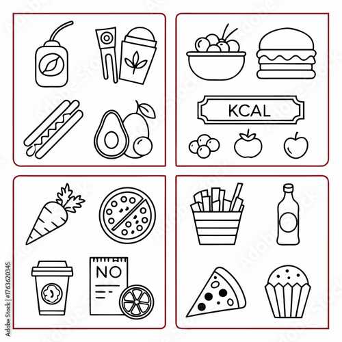 fast food icons set