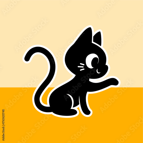 Expressive Cat Silhouette Vector on Yellow Background