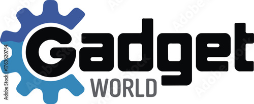 Modern gadget world logo with gear graphic innovation technology abstract design