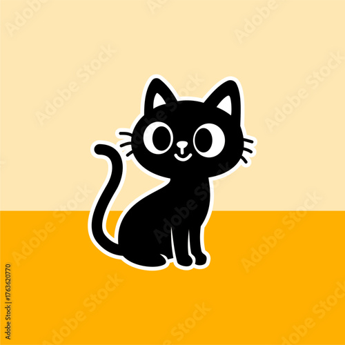 Expressive Cat Silhouette Vector on Yellow Background