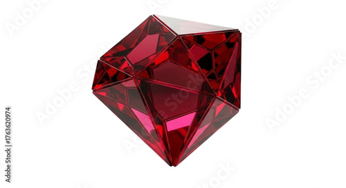Closeup of a red ruby gemstone with intricate facets isolated on transparent background
