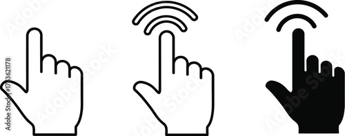 Three hand cursor icons in different styles on a white background