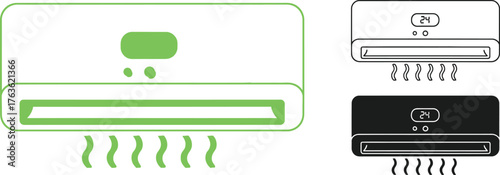 Illustration of air conditioner units in color and monochrome forms