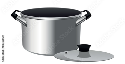 Realistic deep saucepan on a white background - Vector illustration