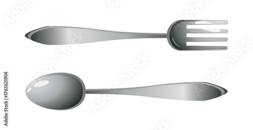 Realistic table fork and spoon on white background - Vector illustration