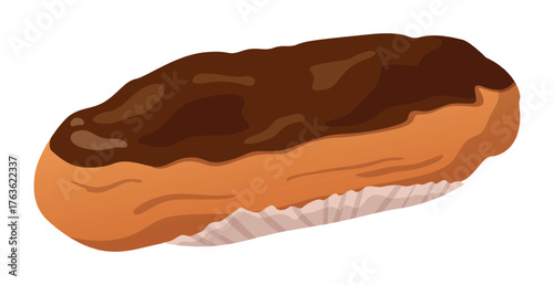 Realistic eclair with dark chocolate isolated on white background - Vector illustration