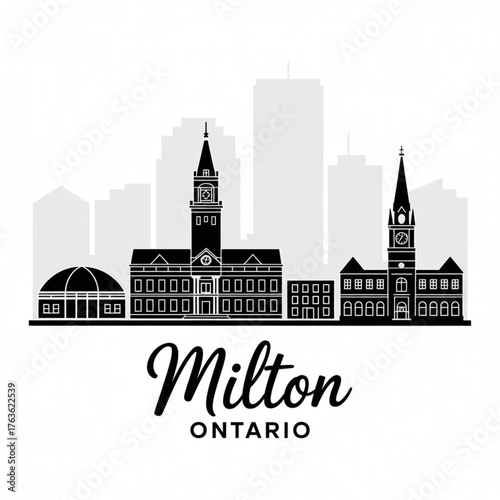 ‎Milton Ontario Skyline Silhouette — Fast-Growing Canadian Town in the Greater Toronto Area Vector Illustration
