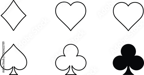 Illustration of card suits diamond heart spade and club on white ground