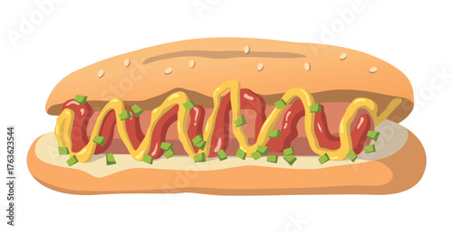 Realistic cooked fried sausage hot dog white background - Vector illustration