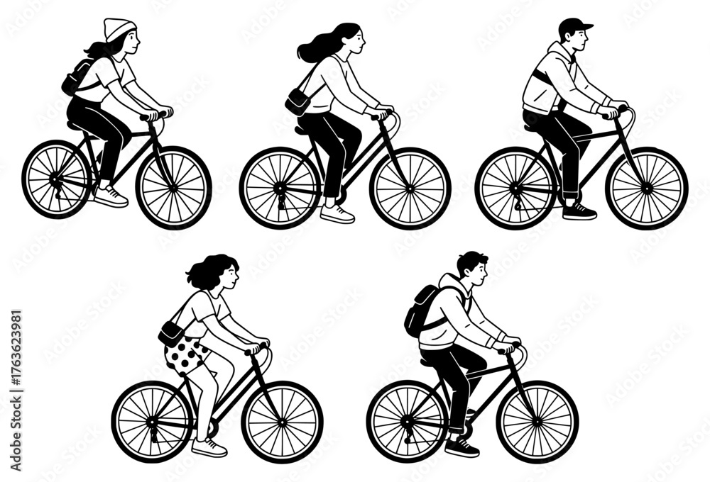 Obraz premium People Riding Bicycles Illustration