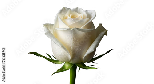 Closeup of a beautiful white rose isolated on transparent background, blooming petals