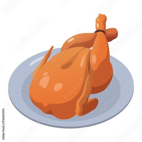 Realistic cooked chicken on plate white background - Vector illustration