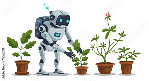 Robot caretaker tending plants: futuristic gardening with ai technology