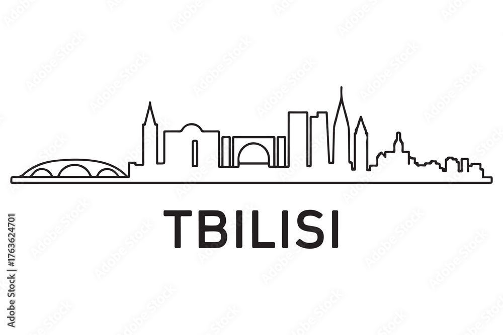 Fototapeta premium Tbilisi Line Art skyline silhouette. Black Tbilisi city design. with white background