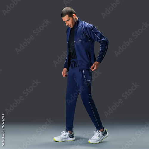 Modern fitness fashion concept showing stylish activewear design for men.