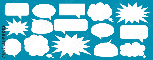 A set of chat box designs for comments on social media or comics. Vector designs of speech bubbles, text boxes, and conversation chat columns in comics.