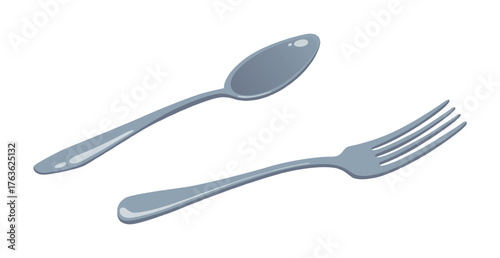 Realistic table fork and spoon on white background - Vector illustration
