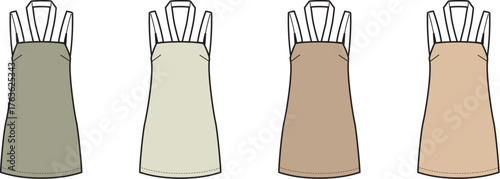 A versatile set of workwear aprons in various neutral colors. Flat vector illustration for culinary, craft, and uniform concepts
