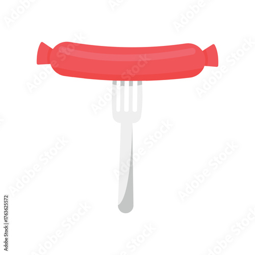 Cooked german bavarian sausage on a fork white background - Vector illustration