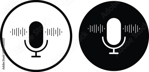 Microphone with sound wave icon. microphone icon with sound waves digital audio recording device.Voice message and podcast symbol.Audio speech podcast mic symbol on transparent background
