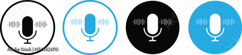 Microphone with sound wave icon. microphone icon with sound waves digital audio recording device.Voice message and podcast symbol.Audio speech podcast mic symbol on transparent background
