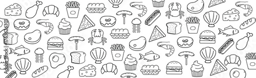 Abstract white background with elements of useful food - Vector illustration