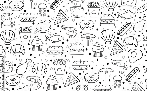 Abstract white background with elements of useful food - Vector illustration