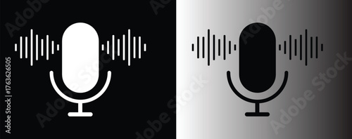 Microphone with sound wave icon. microphone icon with sound waves digital audio recording device.Voice message and podcast symbol.Audio speech podcast mic symbol on transparent background

