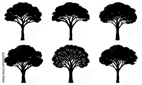 Elegant silhouette of diverse tree shapes, perfect for nature designs and environmental projects or logos, originally a scalable vector graphic