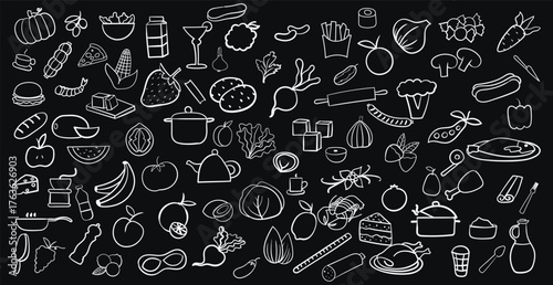 Large assembly of various dishes and products - Vector illustration