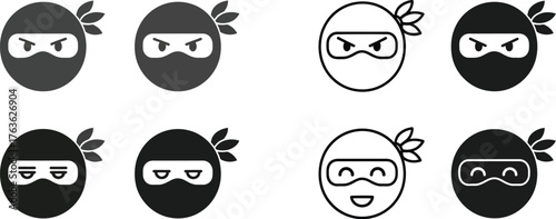 Collection of ninja icons with different expressions and color styles