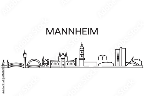 Mannheim Line Art skyline horizontal banner. Mannheim, Germany. Vector template for your design. with white background