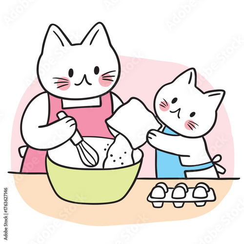 Illustration of Cats Baking Together
