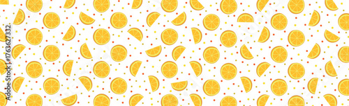Panoramic pattern web background of rings and orange slices - Vector illustration