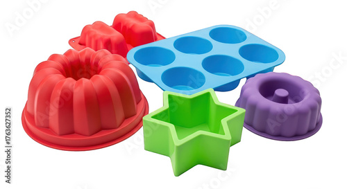 Colorful silicone baking molds isolated on transparent background