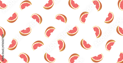 Panoramic pattern white background to grapefruit slices - Vector illustration
