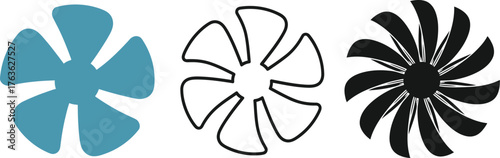 Three fan illustrations in different styles on a white background