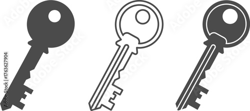 Three key illustrations in different styles on a white background