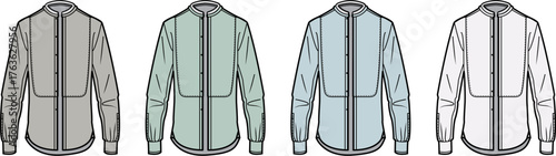 Collection of Men's Band Collar Shirts in Various Pastel Shades