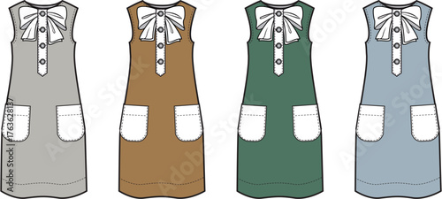 Collection of Chic Sleeveless Dresses with Bow and Pocket Accents