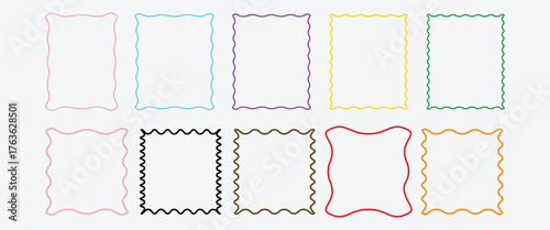 Frame decoration background set. Cute wavy lace and curly wedding decor. Set of elegant whimsical hand drawn, Elegant classic line decorations with zigzag and whimsy edges. eps 10