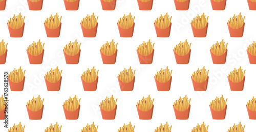 Panoramic pattern packaging with french fries on a white background - Vector illustration