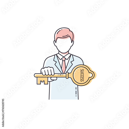 A professional individual presents a golden key to success
