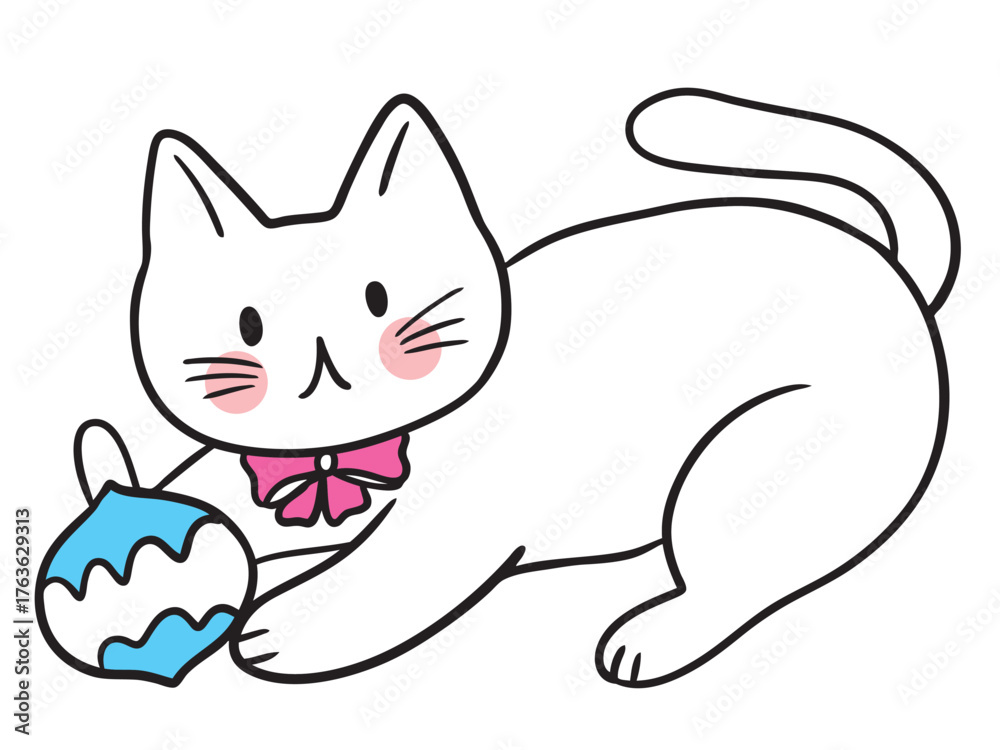 Naklejka premium Illustration of a Cat Playing with an Ornament.