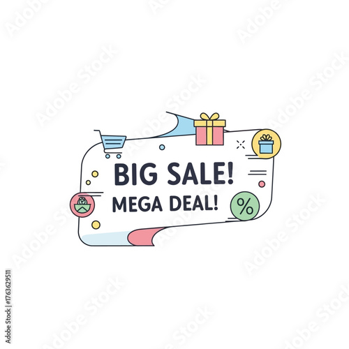 A dynamic banner announces a big sale and mega deal with shopping icon