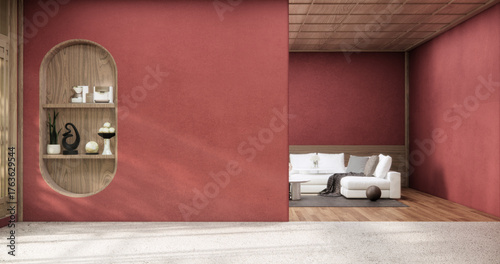 Photography china cabinet wooden minimalist design muji style.3D rendering