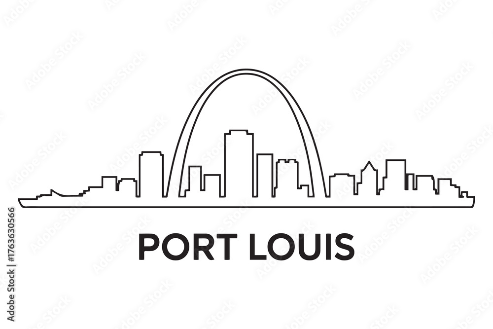 Obraz premium Port Louis Line Art skyline silhouette. Black Port Louis city design. with white background
