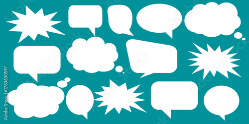 A set of chat box designs for comments on social media or comics. Vector designs of speech bubbles, text boxes, and conversation chat columns in comics.